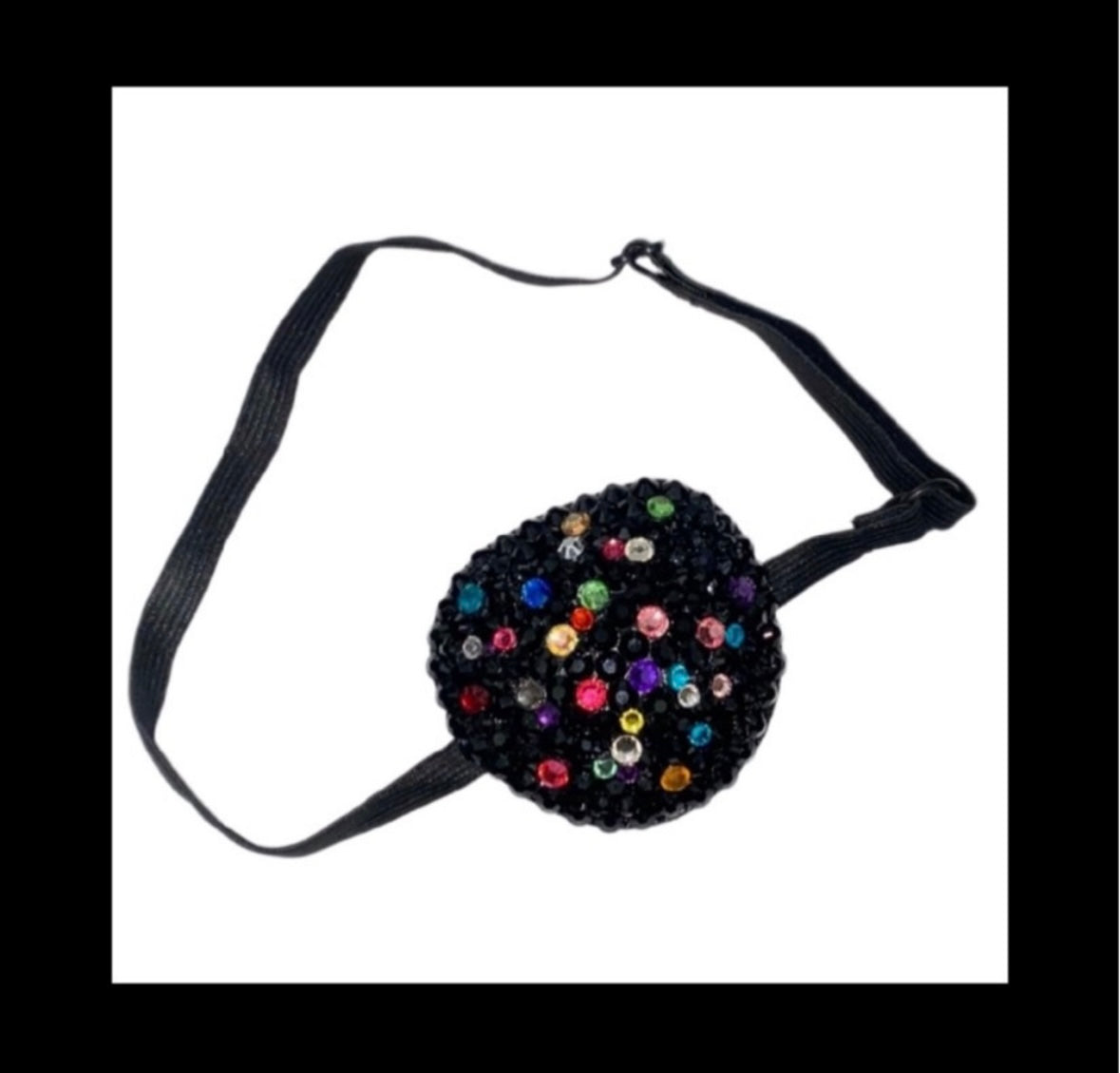 Jet Black & MultiColour Padded Adjustable Crystal Eye Patch