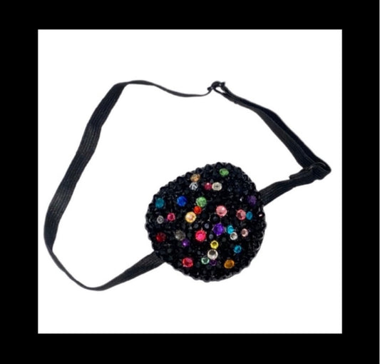 Jet Black & MultiColour Padded Adjustable Crystal Eye Patch