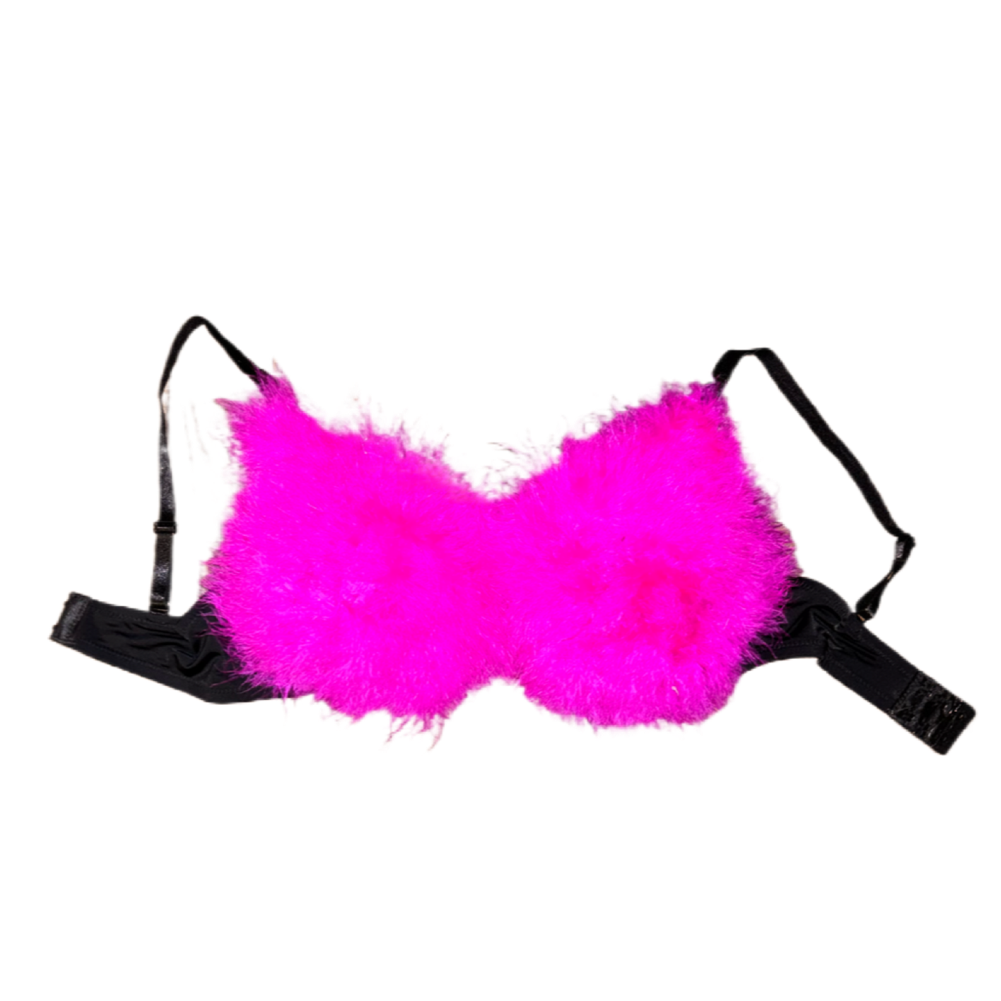 Hot Pink Fluffy Feather Bra In Black