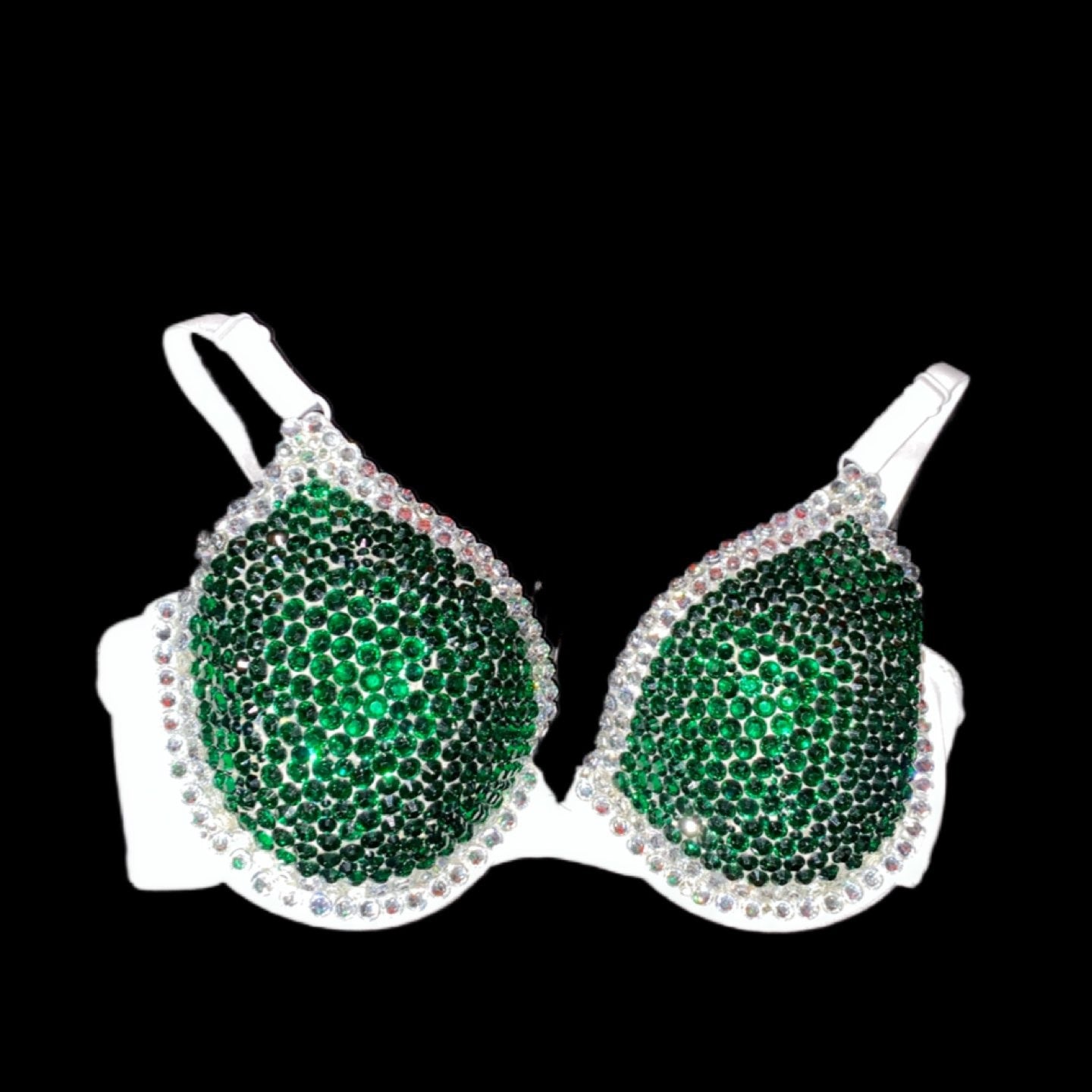 Emerald Green & Crystal Rhinestone T-Shirt Bra In White