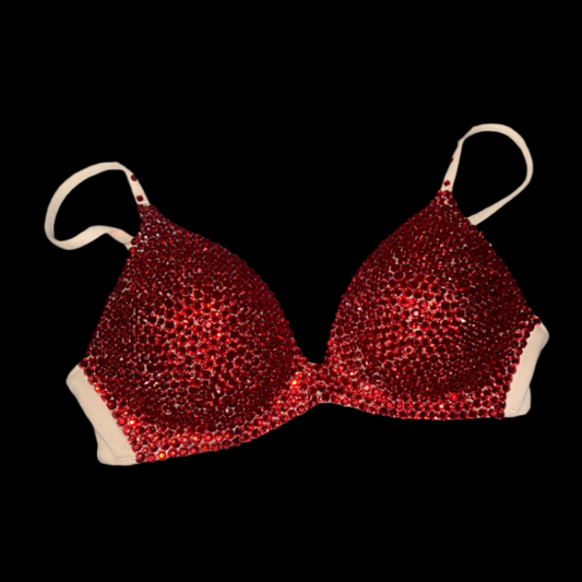 Red Crystal Rhinestone Wireless Bra In Nude