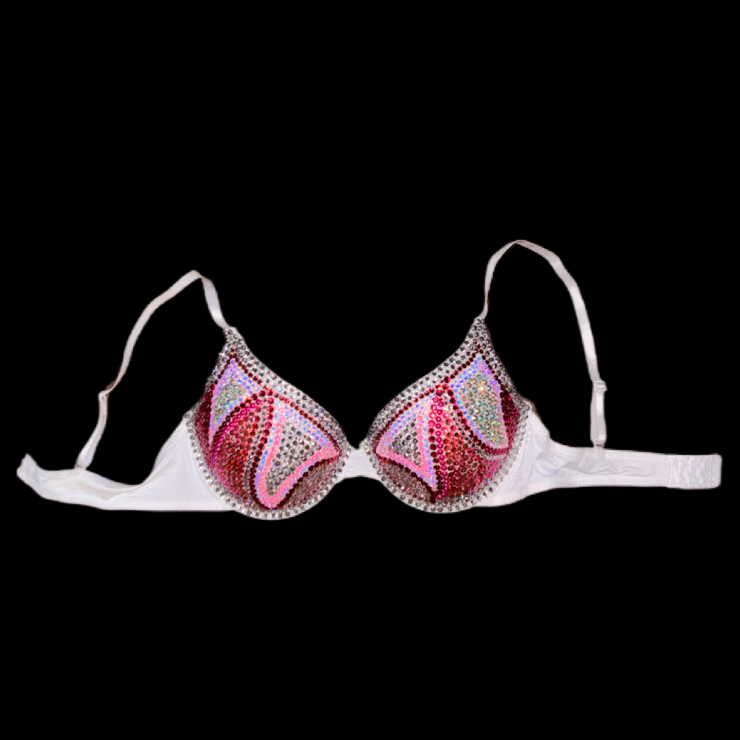 Pink Swirls Rhinestone Crystal T-Shirt Bra In White