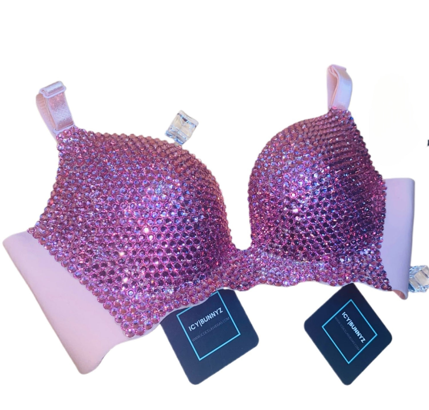 Rose Pink Crystal Rhinestone Wireless Bra In Nude