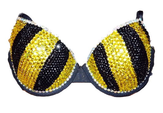 Yellow & Jet Black Crystal Rhinestone T-Shirt Bra In Black