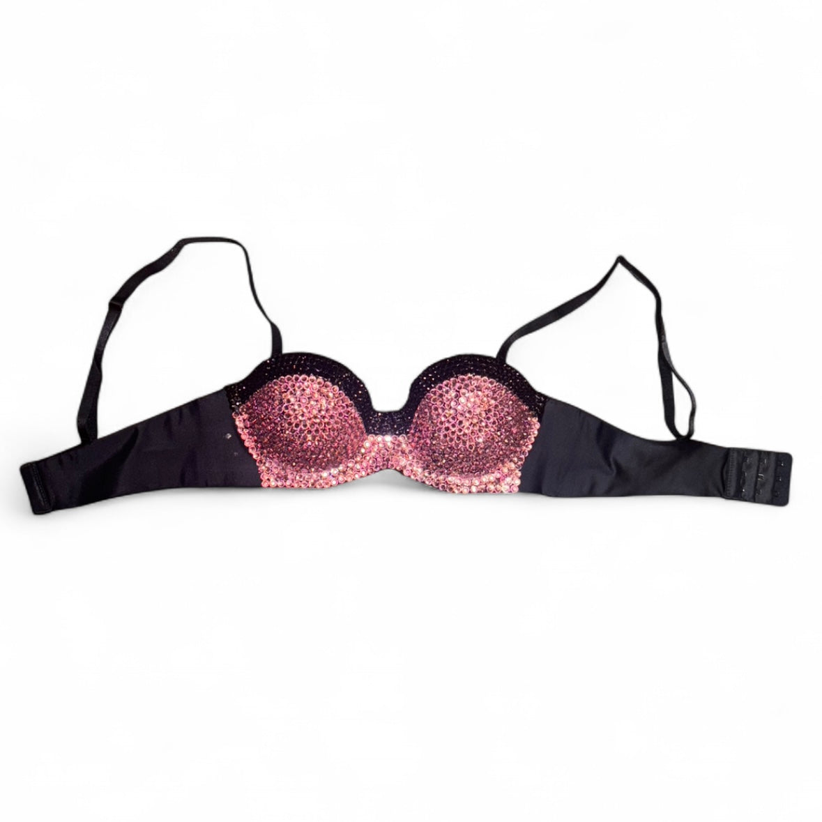 Rose Pink & Black Trim Rhinestone Bralet Top Size 32A