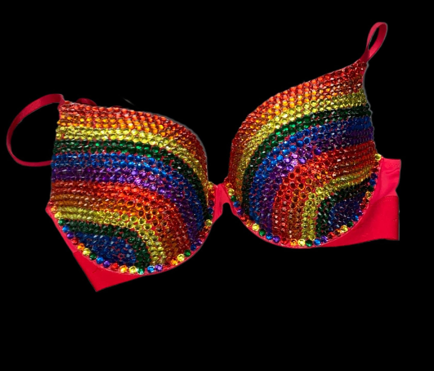 Rainbow Rhinestone Crystal T-Shirt Bra In Red