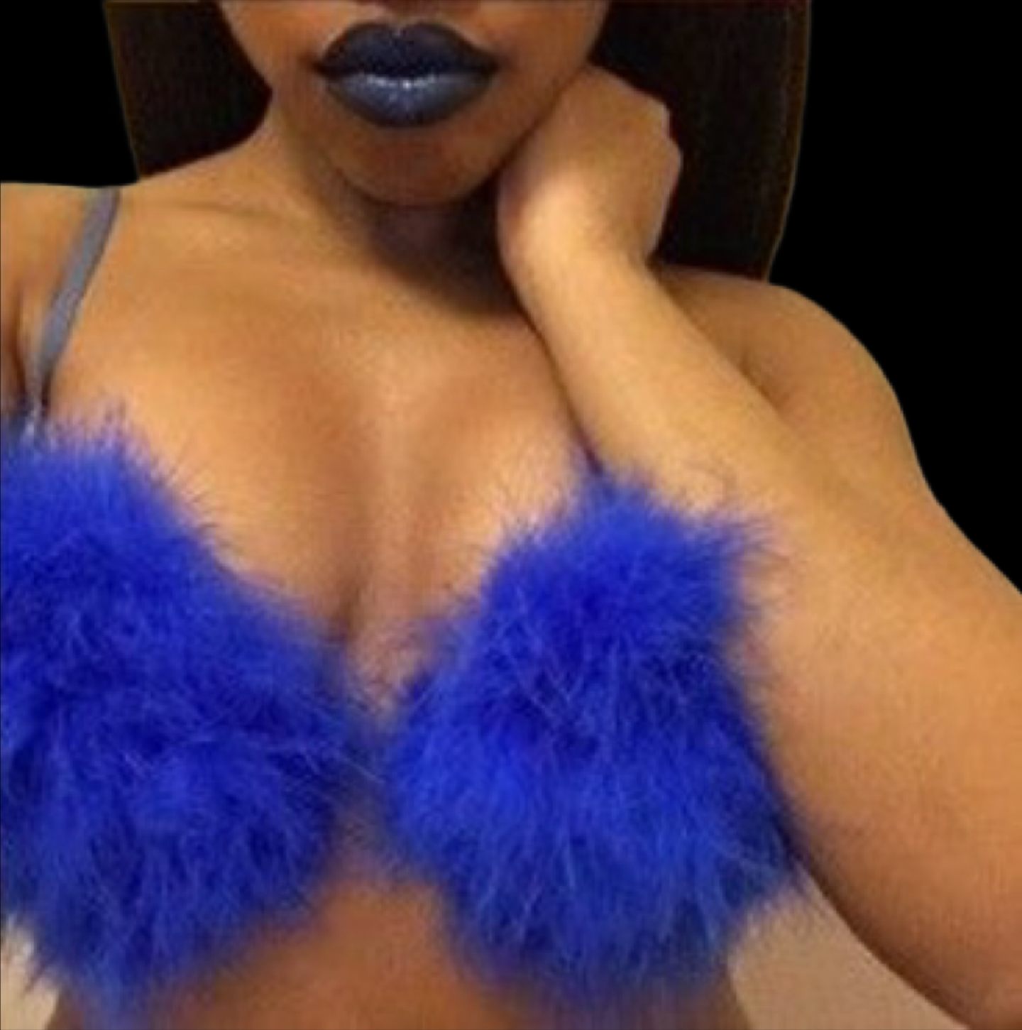 Blue Fluffy Feather Bra In Black