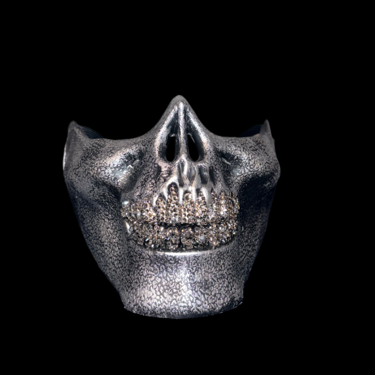 Vintage Silver Half Skull Mask With Platinum Silver Crystal Grillz