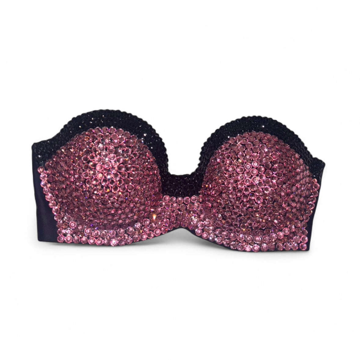 Rose Pink & Black Trim Rhinestone Bralet Top Size 32A