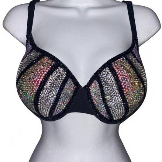 Pinstripe Crystal Jet Black & Crystal AB  Bra Top Size 36DD