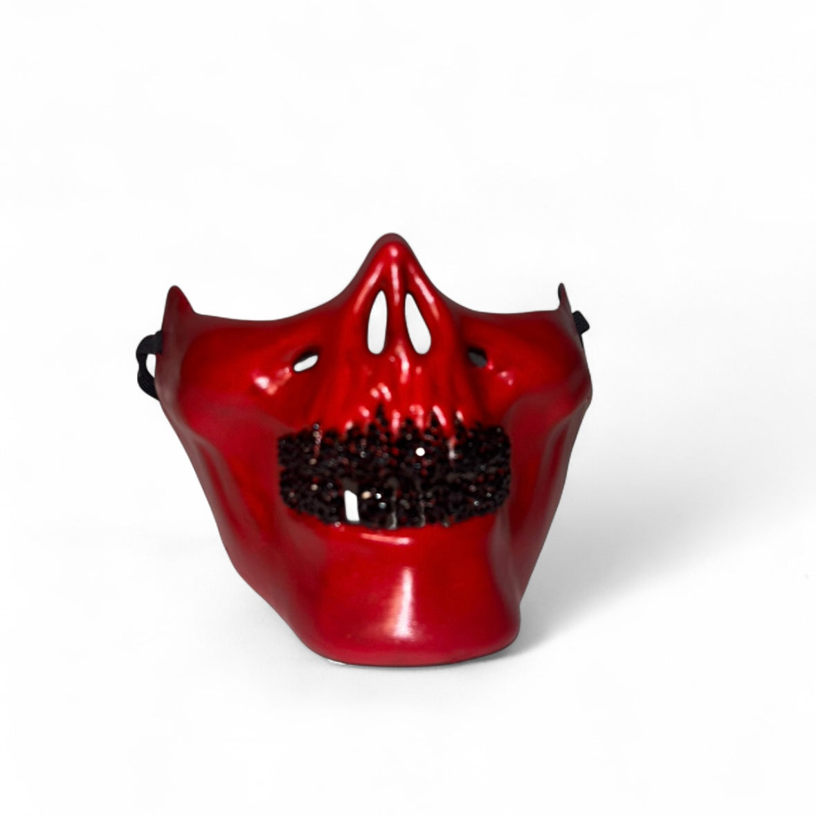 Red Half Skull Mask With Jet Black Crystal Grillzzzz