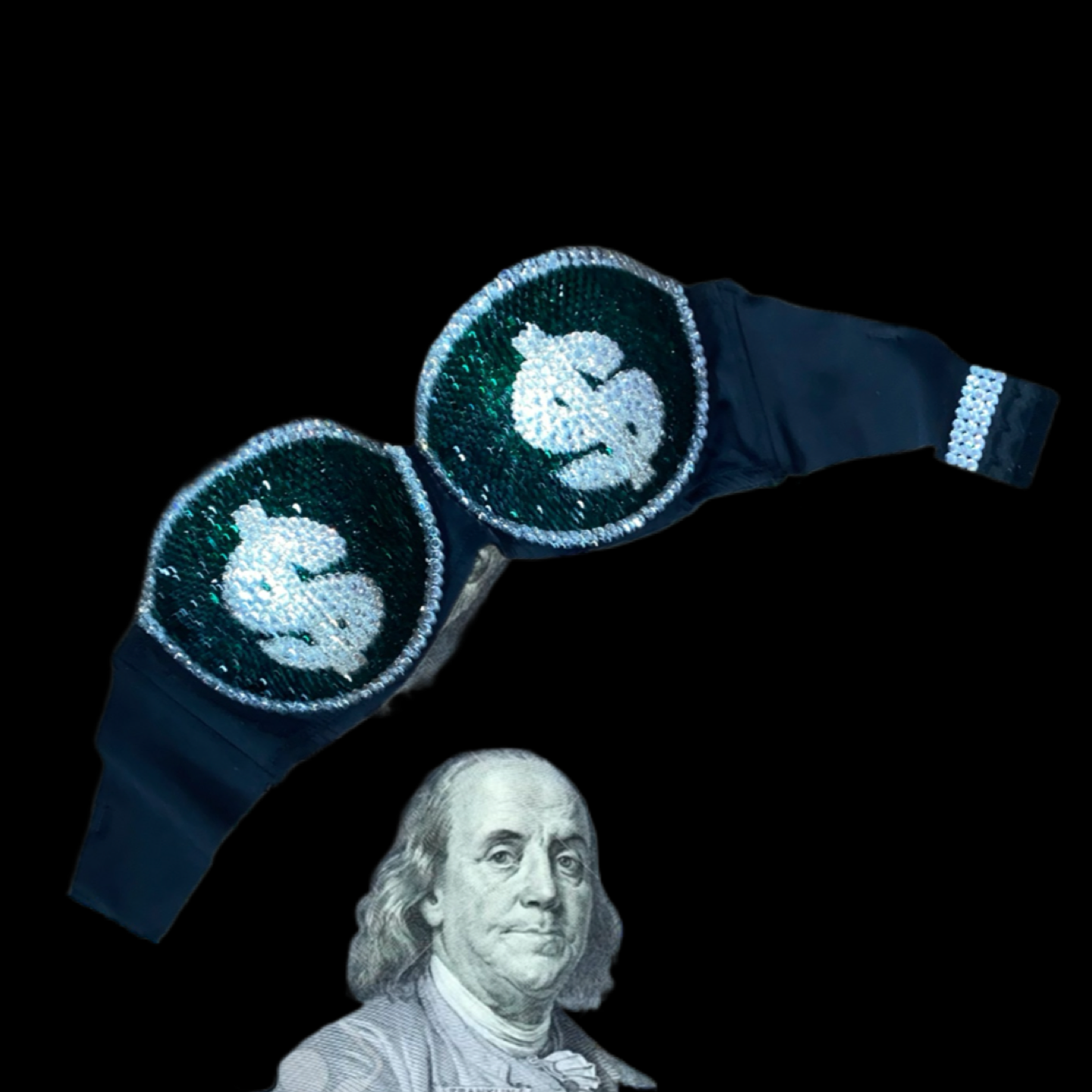 Emerald Green & Luxe Crystal Money Strapless Bra In Black