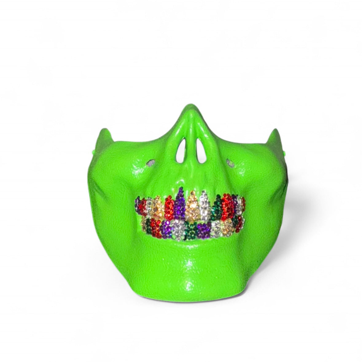 Joker Green Half Skull Mask With Multi Colour Crystal Grillz