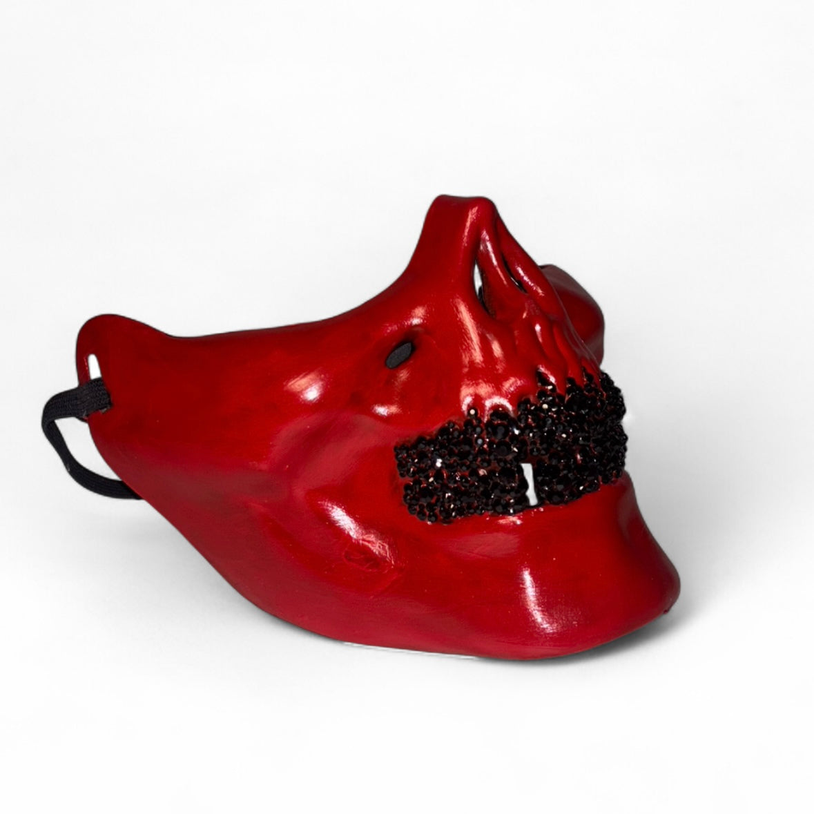 Red Half Skull Mask With Jet Black Crystal Grillzzzz