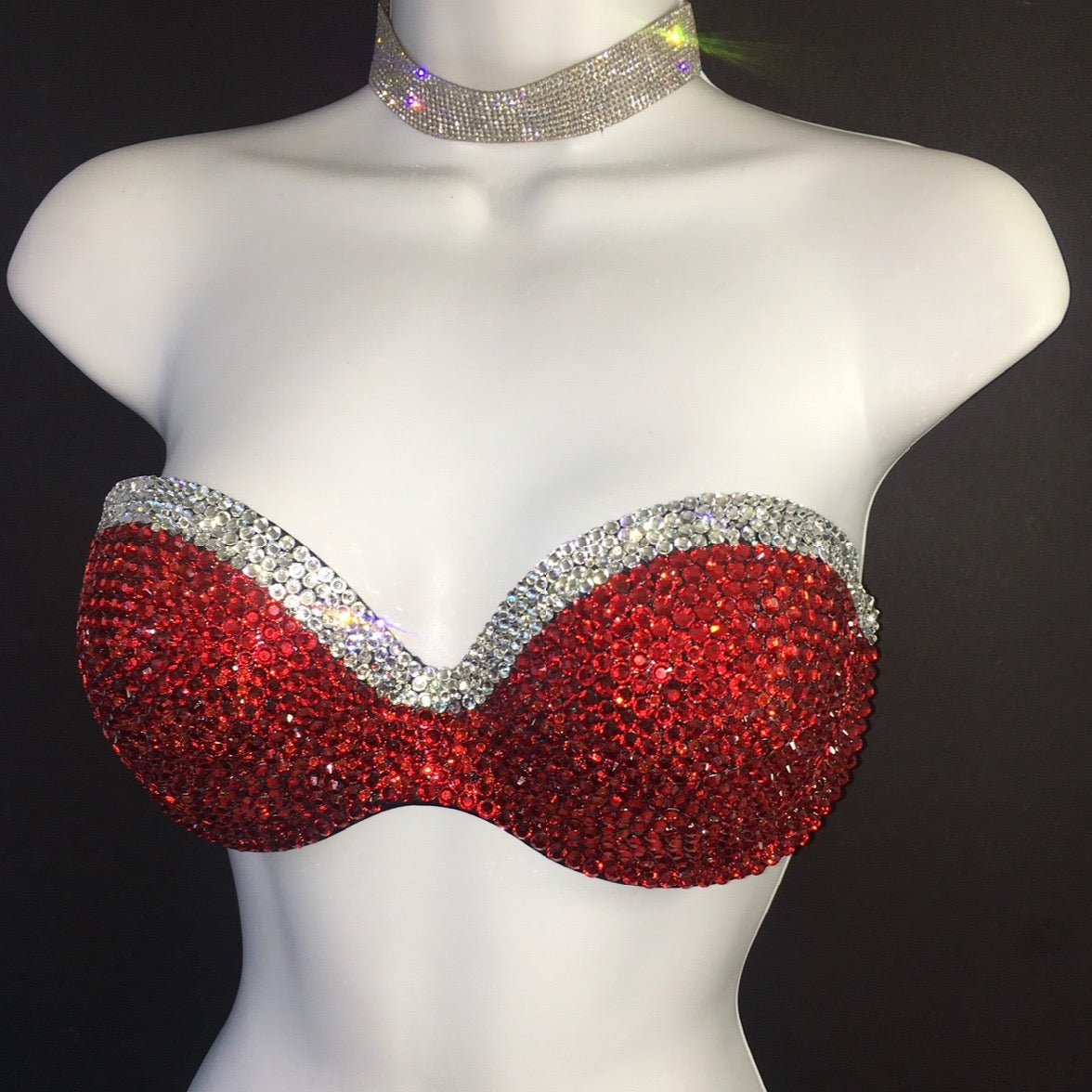 Siam Red & Crystal Diamond Luxe Crystal Strapless Bralet In Black