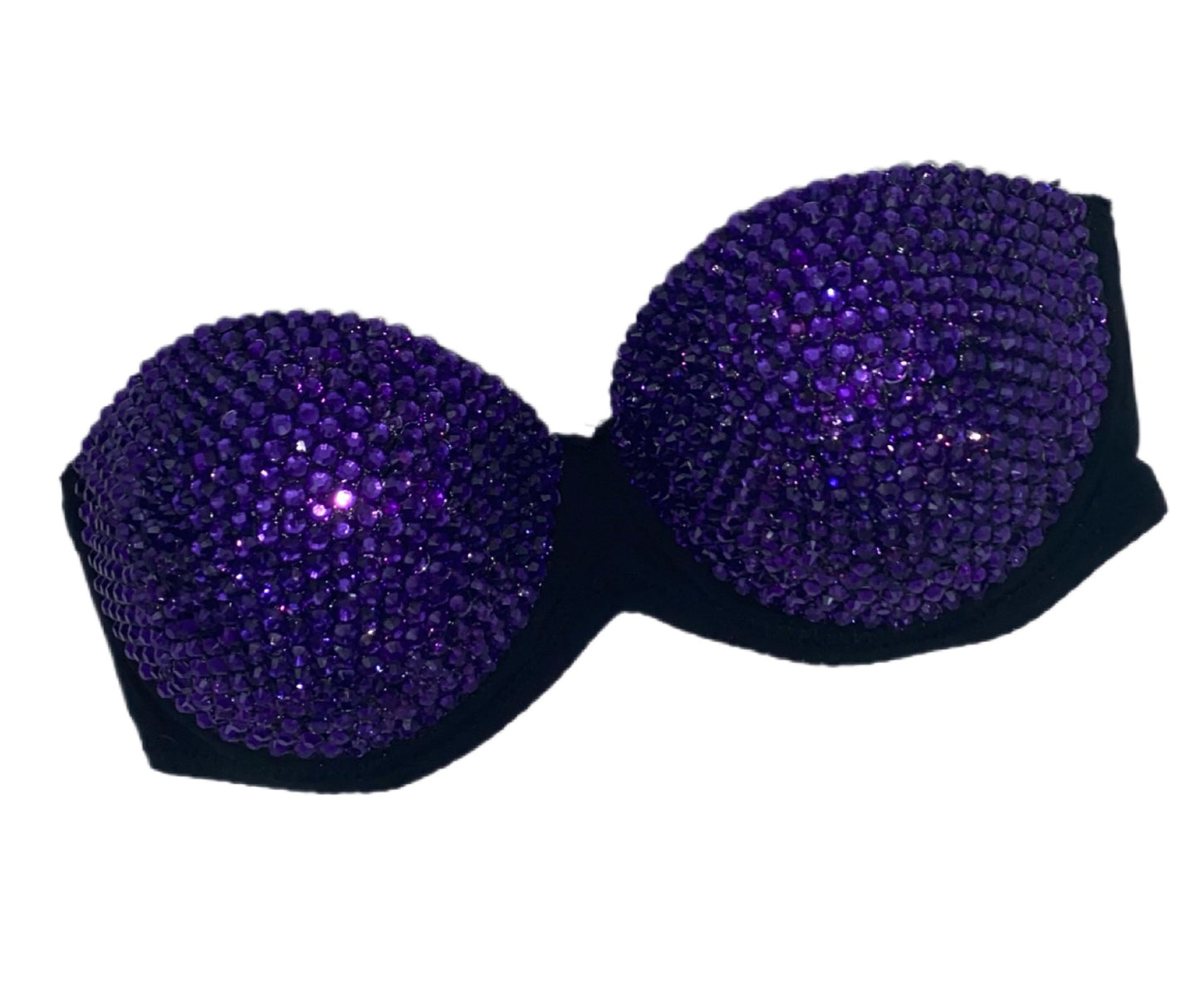Cadbury Purple Crystal Rhinestone Strapless Bra In Black