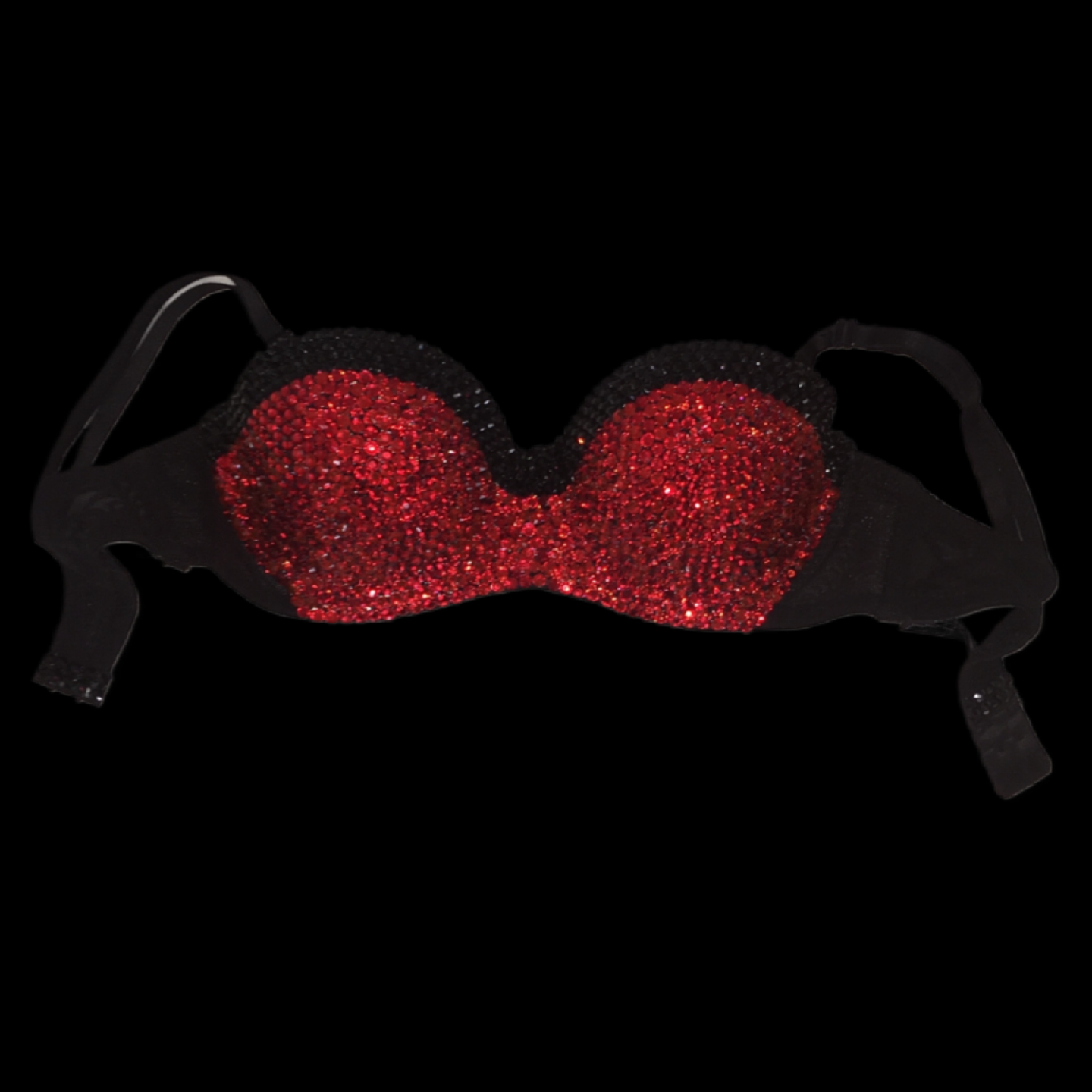 Siam Red Rhinestone & Jet Black Crystal Strapless Bralet In Black