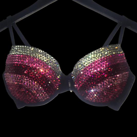 Pink Mix Rhinestone Crystal Side Stripe T-Shirt Bra In Black