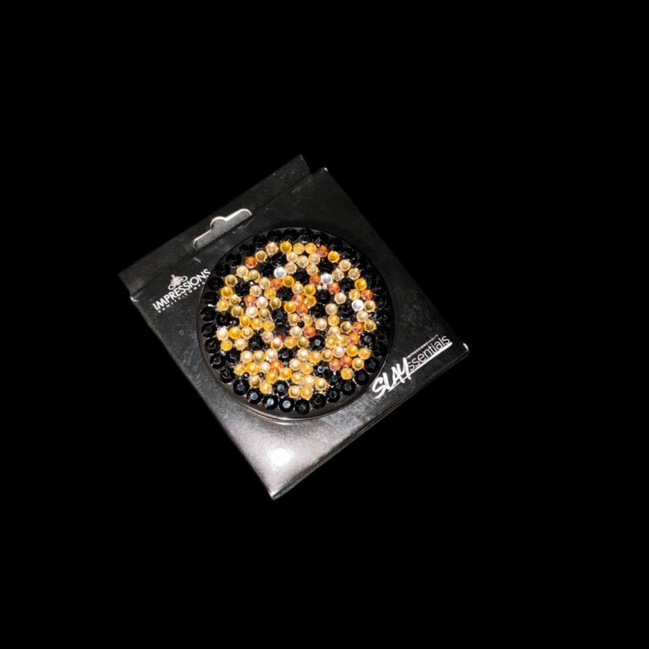 Black And Gold Luxe Crystal Bling Compact Mirror