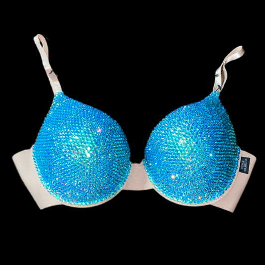 Aquamarine AB Iridescent Blue Luxe Crystal  T-Shirt Bra In Nude