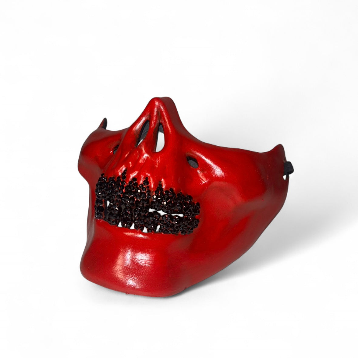 Red Half Skull Mask With Jet Black Crystal Grillzzzz