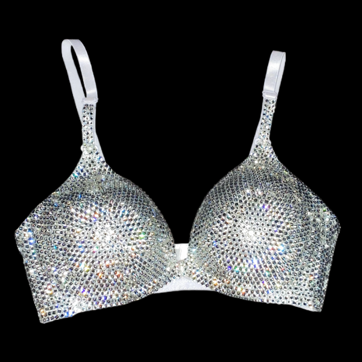 Luxe Crystal Diamond Plunge Wireless Bra In White