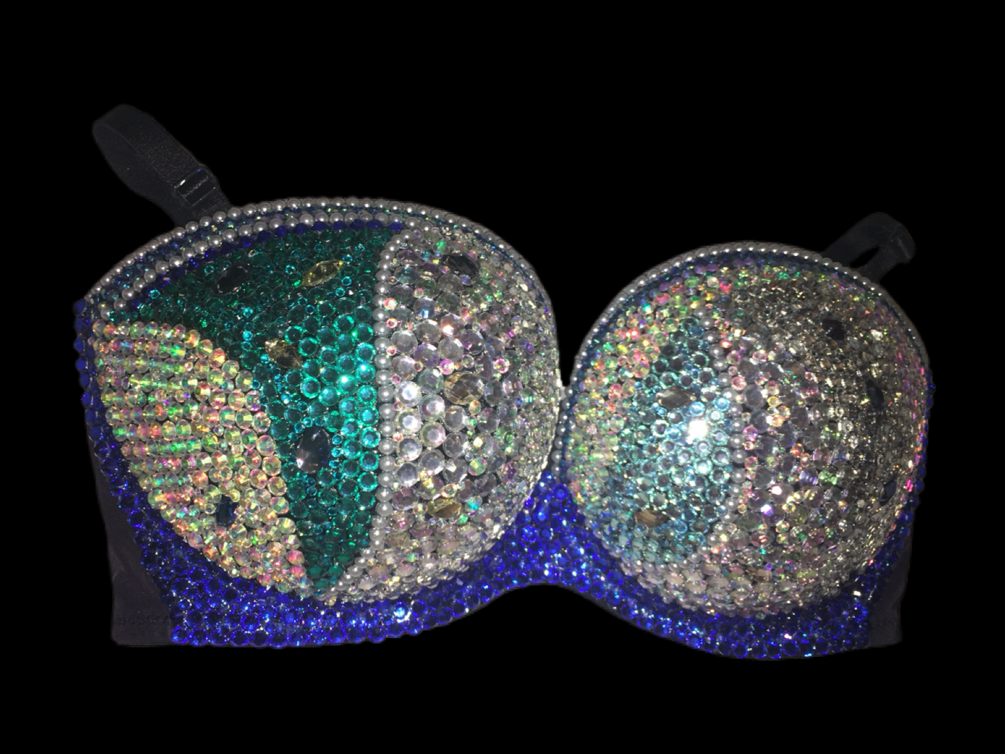 Blue Mix & Pearl Diamond Strapless Bralet In black