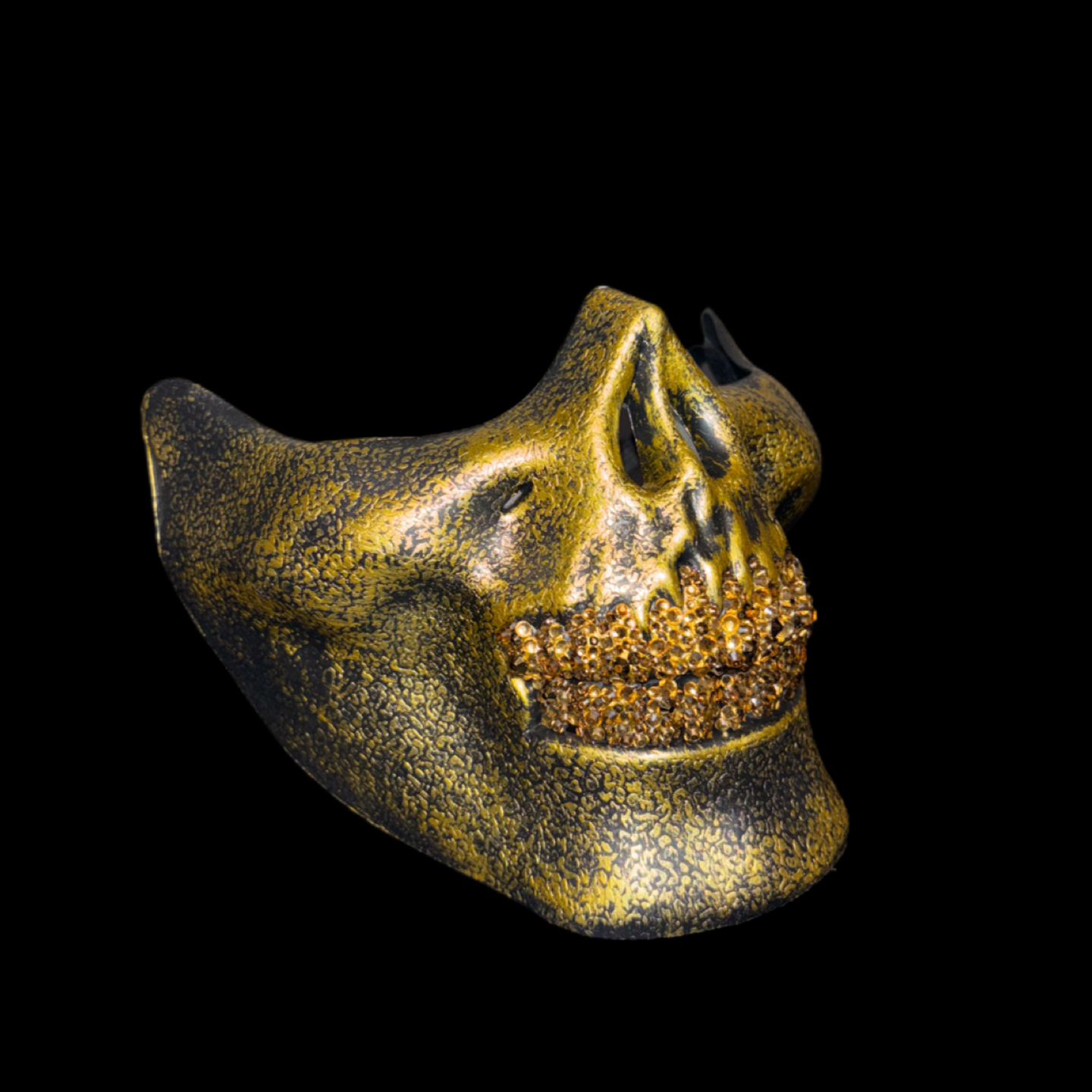 Vintage Gold Half Skull Mask With Platinum Gold Crystal Grillz