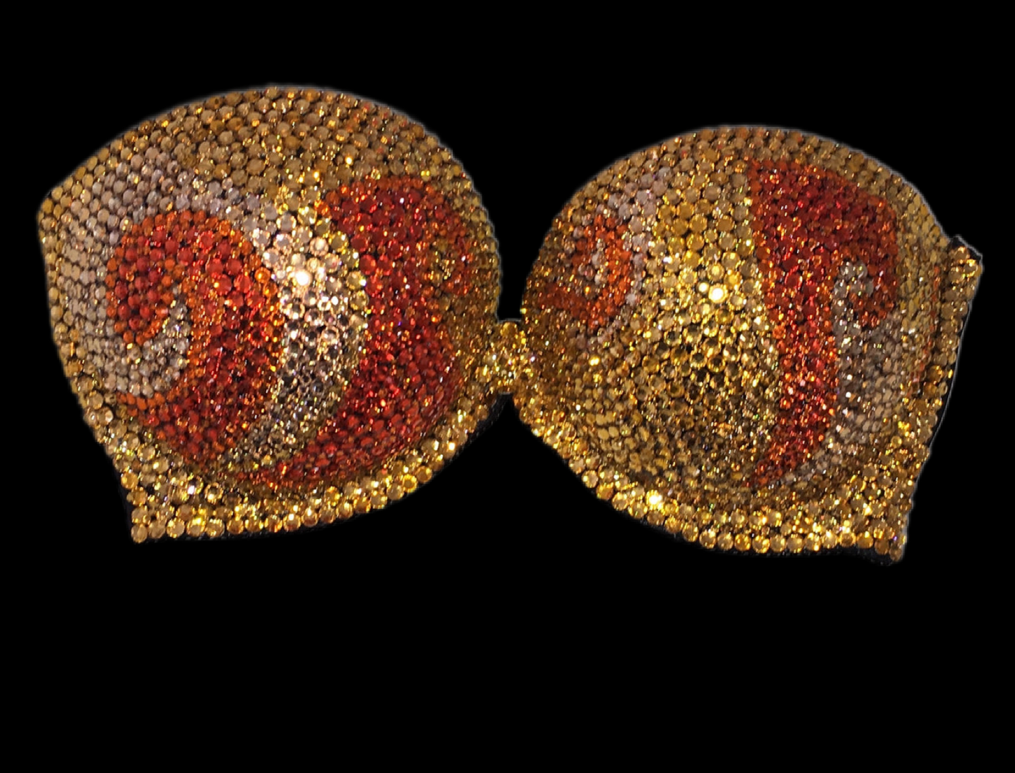 Orange & Gold Crystal Swirls Strapless Bra In Black