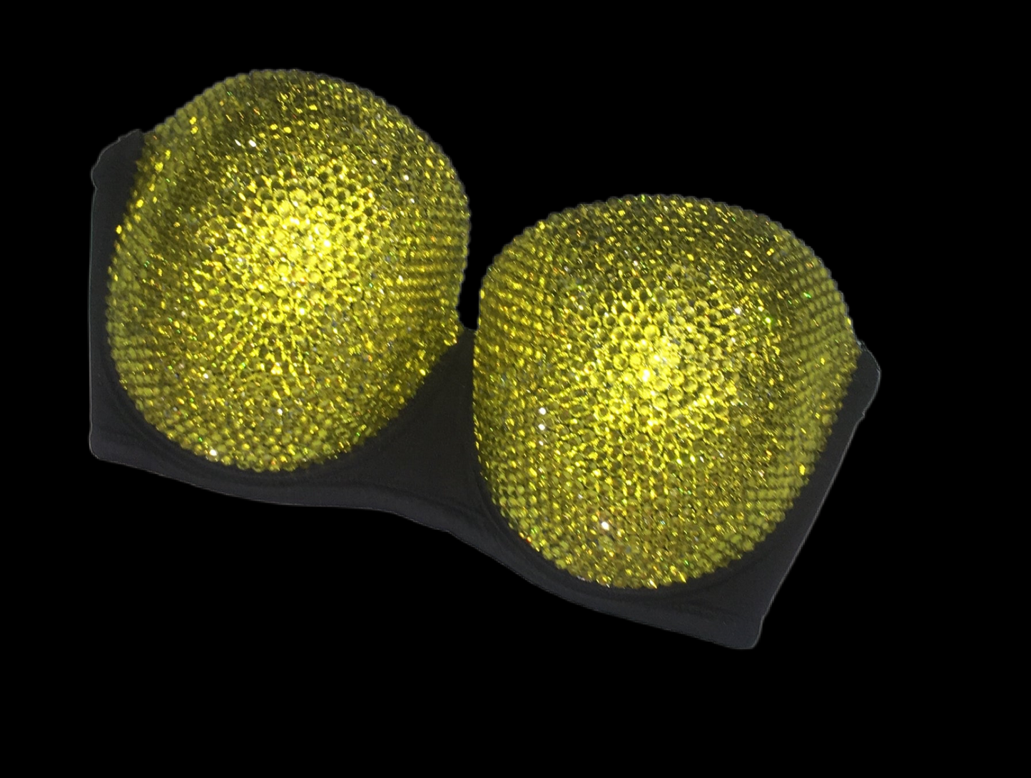 Yellow Crystal Rhinestone Strapless Bra In Black