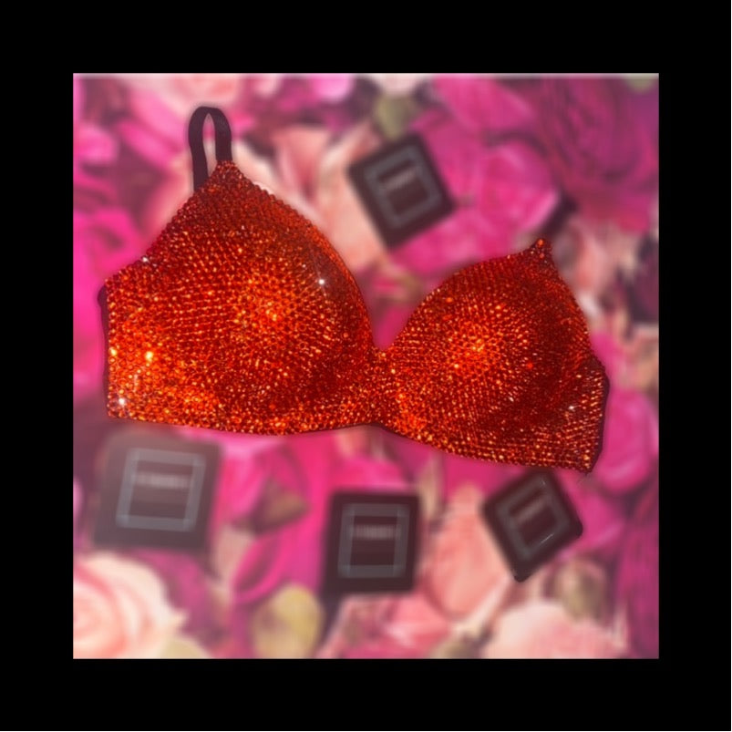 Orange Luxe Crystal Diamond Wireless Bra In Black
