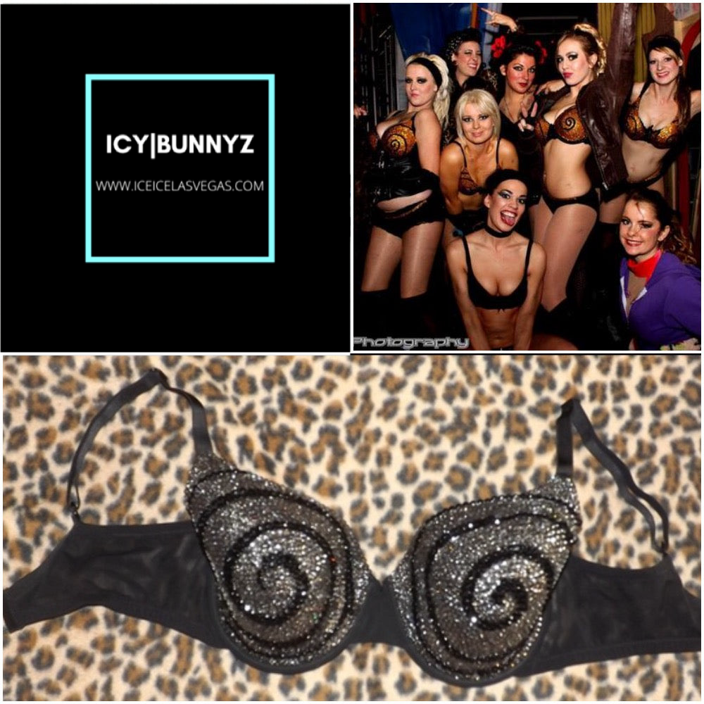 Black Diamond Swirl Rhinestone Crystal T-Shirt Bra In Black