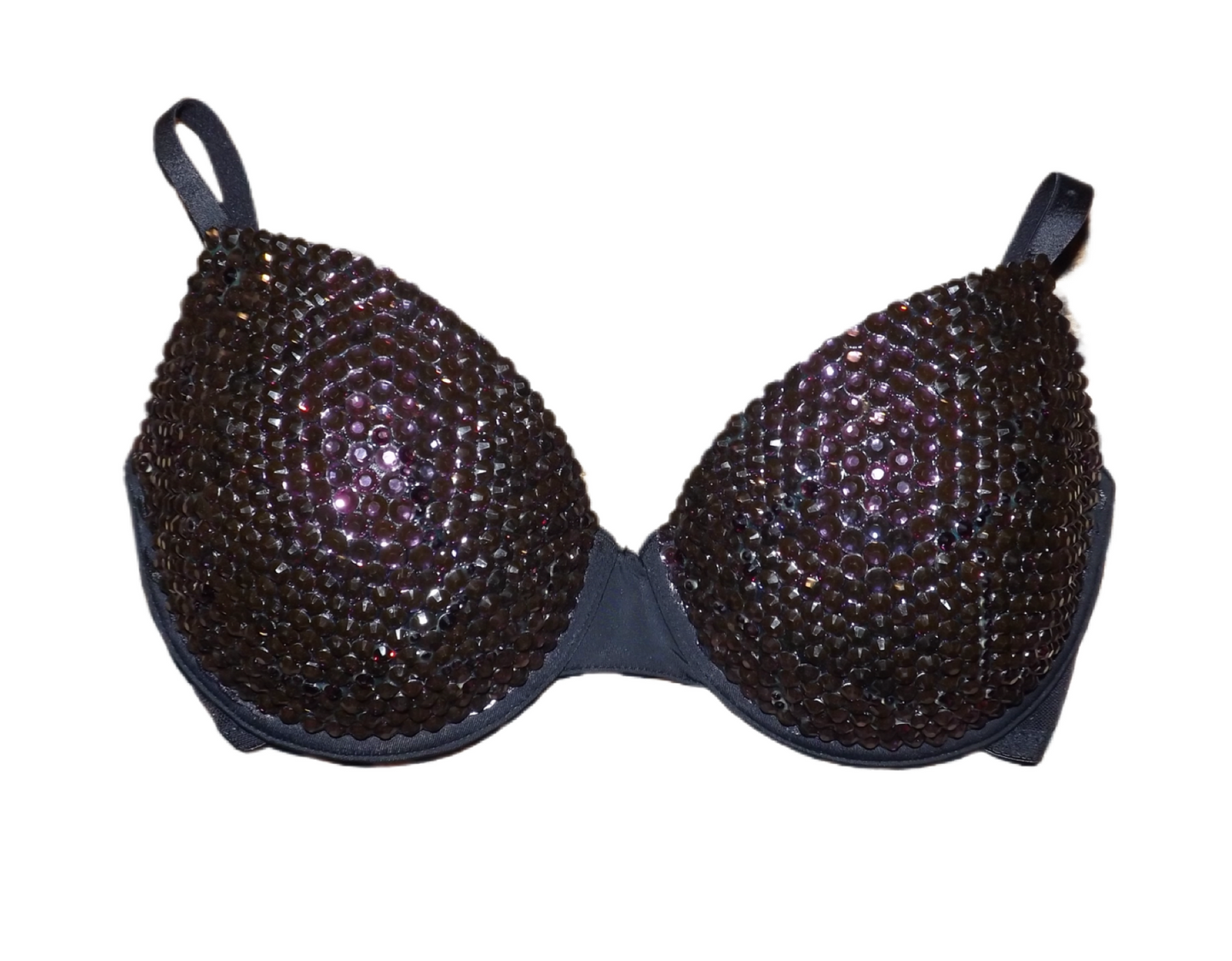 Amethyst Purple Crystal Rhinestone T-Shirt Bra In Black