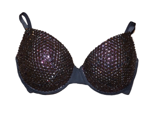 Amethyst Purple Crystal Rhinestone T-Shirt Bra In Black