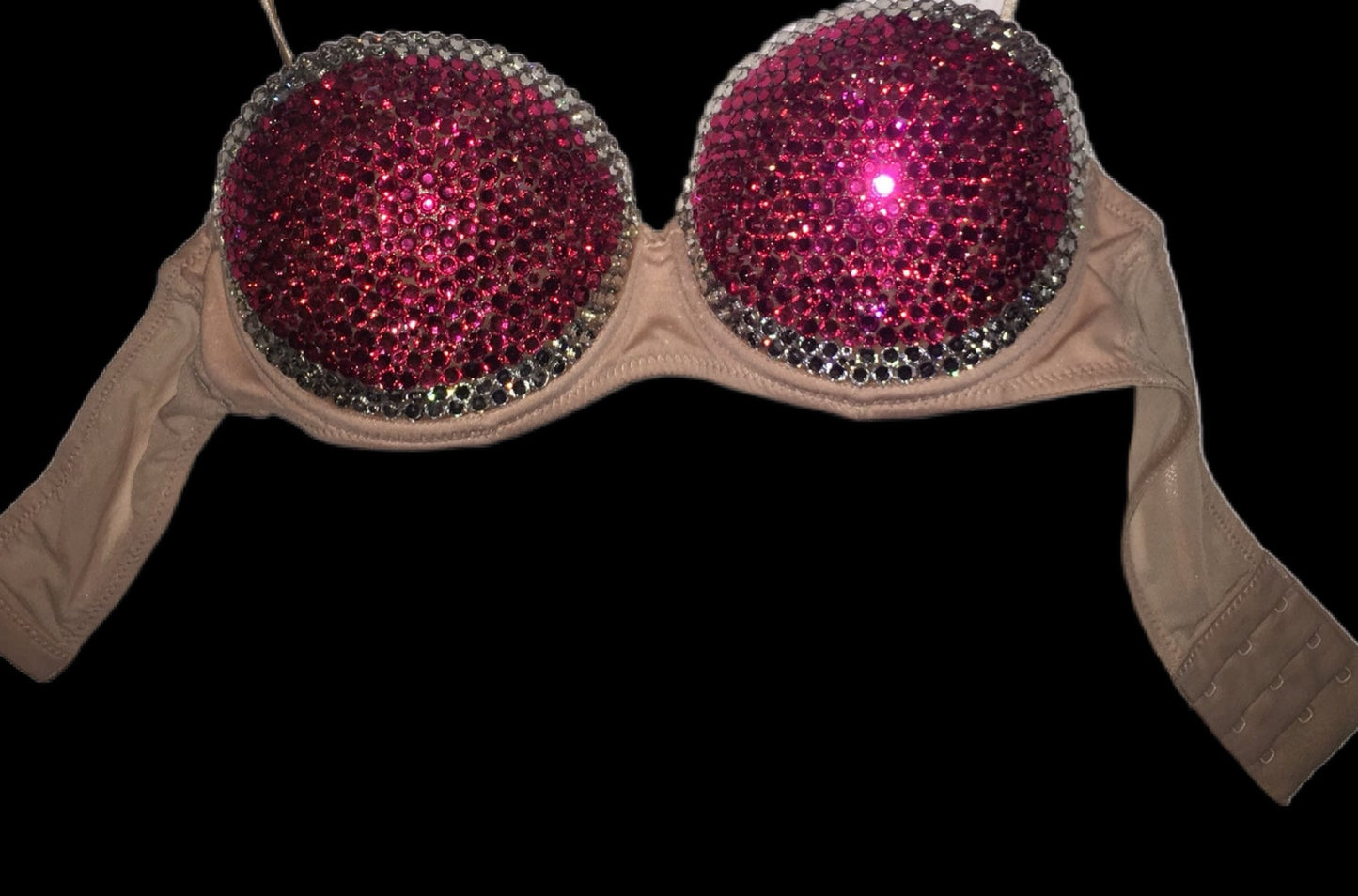 Hot Pink & Crystal Rhinestone Duo Strapless Bra In Nude
