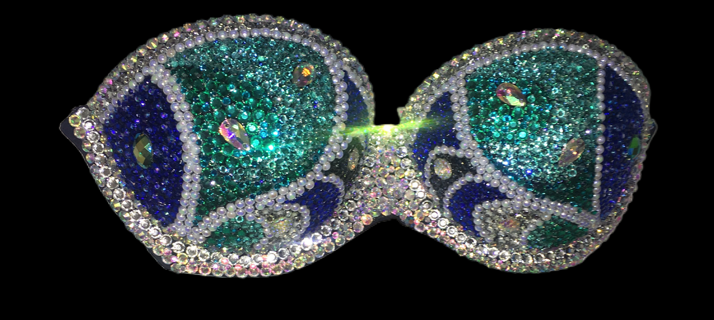 Blue Mix & Pearls Diamond Strapless Bralet In black