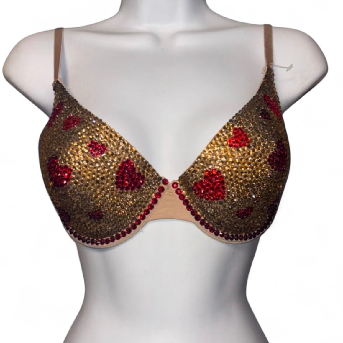 Gold & Dark Siam Red Hearts Top Size 34C