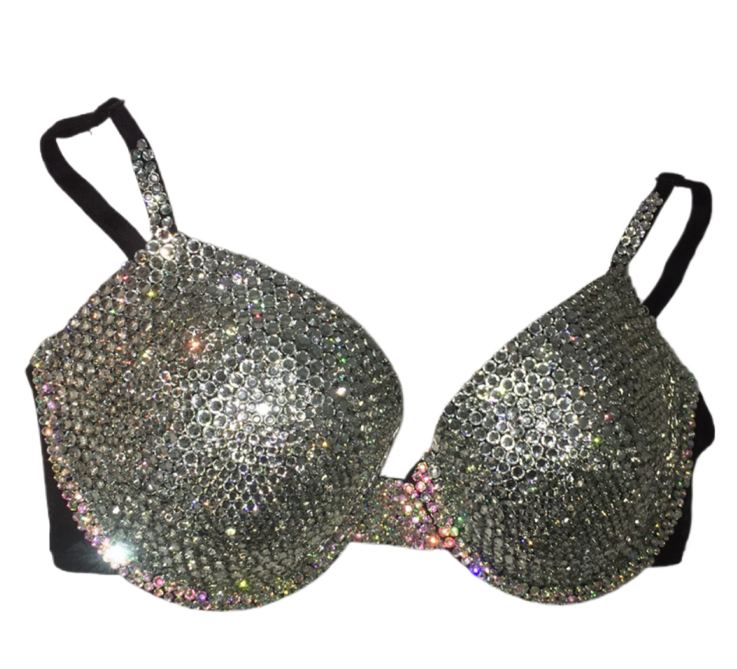 Diamond Crystal & AB T-Shirt Bra In Black