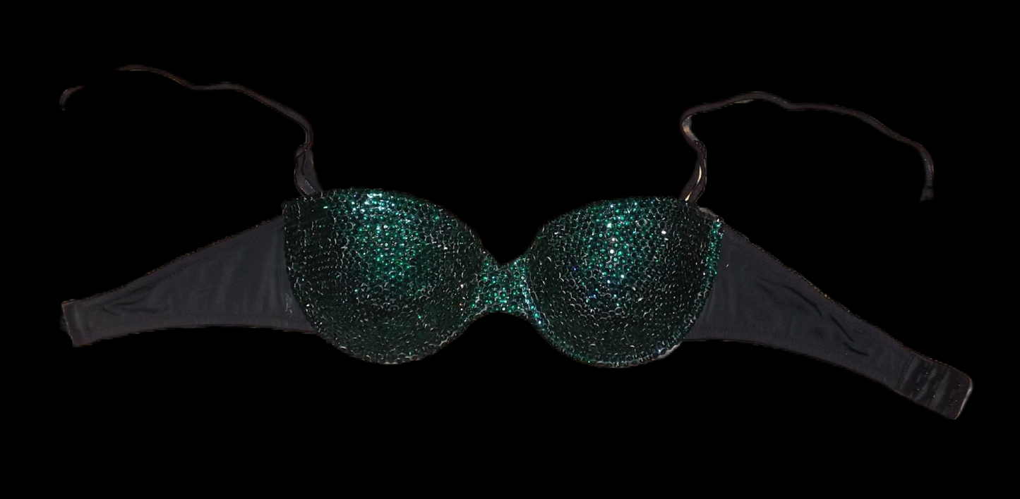 Emerald Green Luxe Crystal Strapless Bra In Black