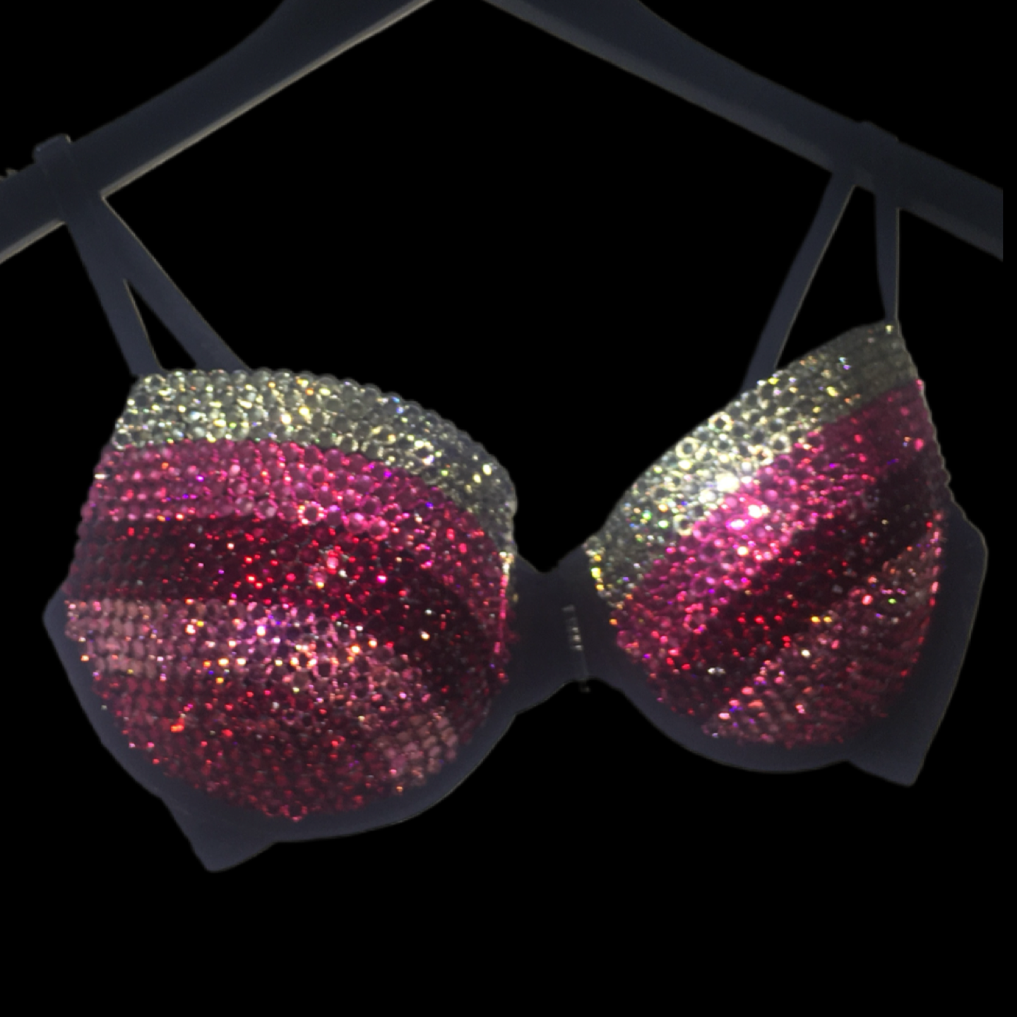 Pink Mix Rhinestone Crystal Side Stripe T-Shirt Bra In Black