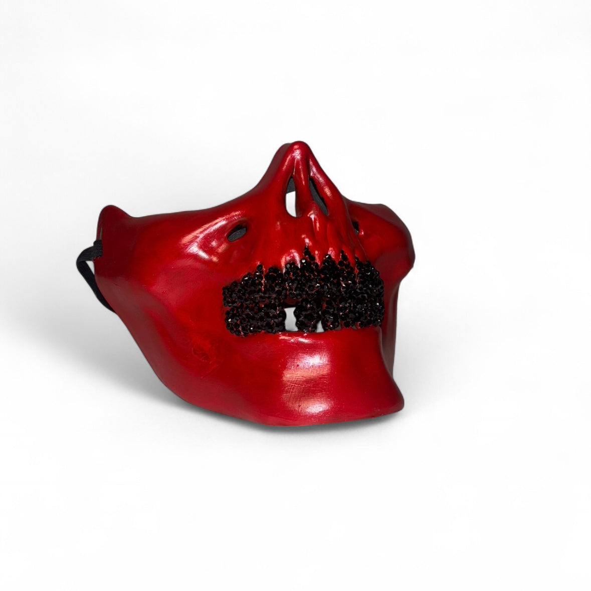Red Half Skull Mask With Jet Black Crystal Grillzzzz