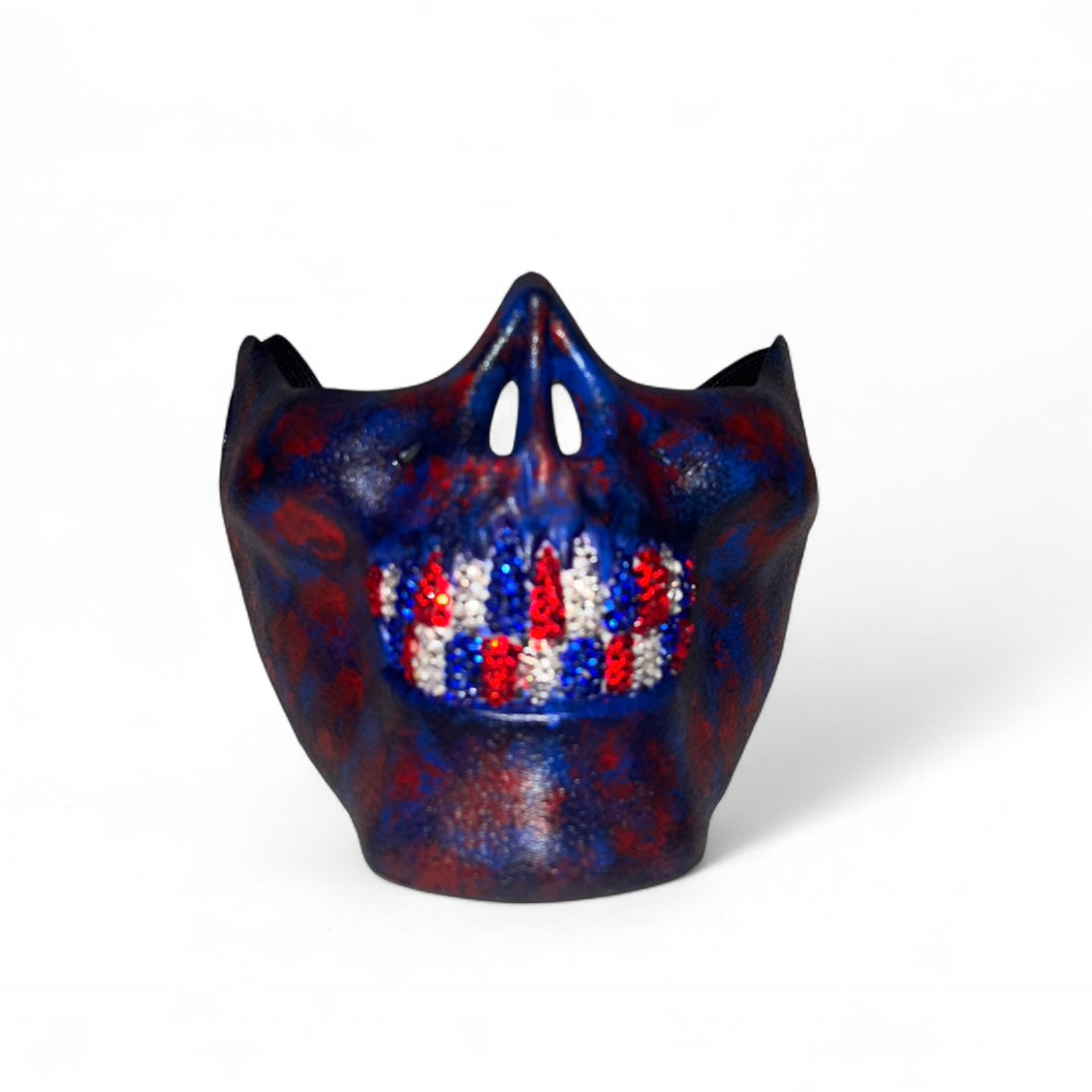 Blue & Red Half Skull Mask With Sapphire Blue Crystal Grillzzzz