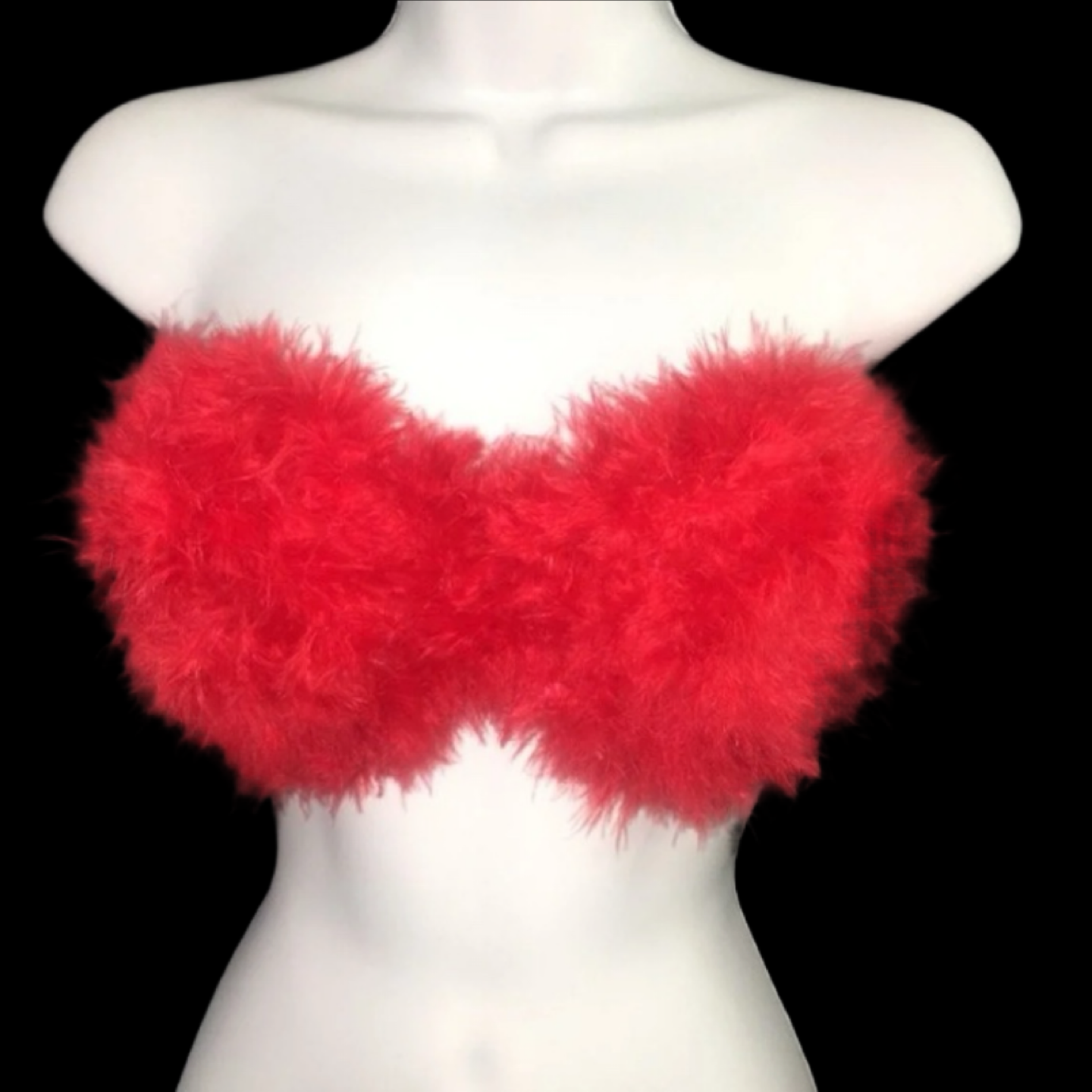 Red Fluffy Feather Strapless Bra In Nude