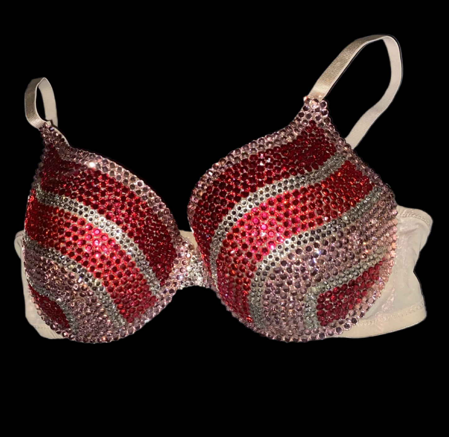 Pink Mix Rhinestone Crystal Side Stripe T-Shirt Bra In Nude