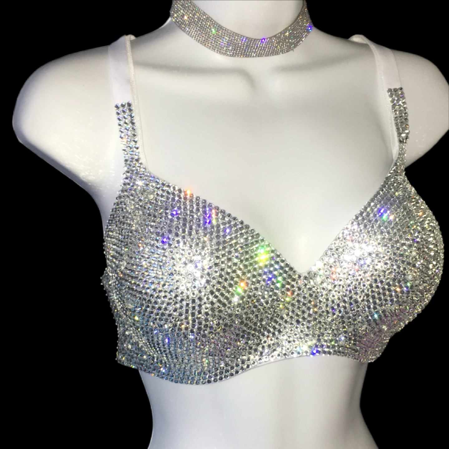 Luxe Crystal Diamond Wireless Bra In White