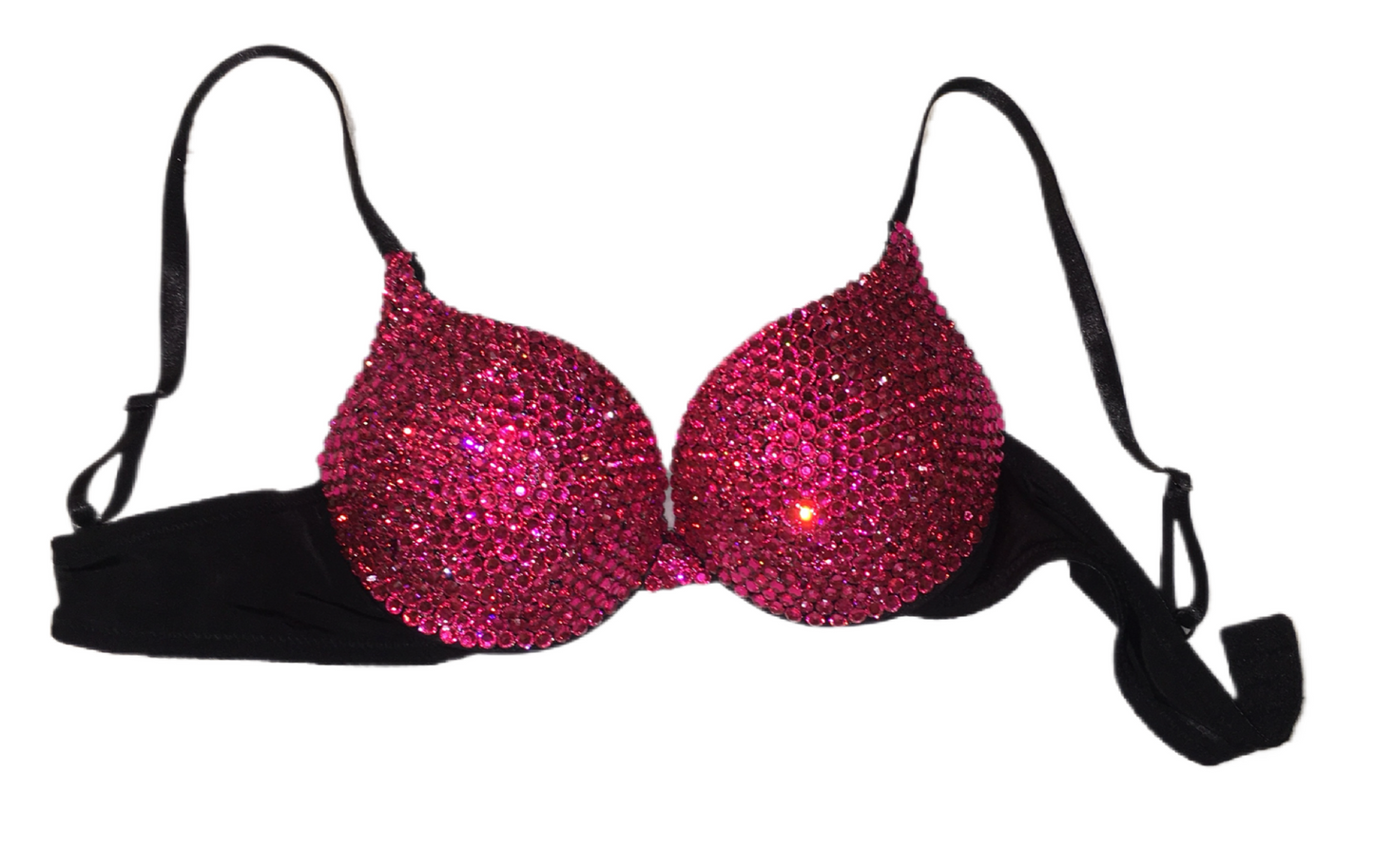 Hot Pink Rhinestone Crystal Plunge T-Shirt Bra In Black