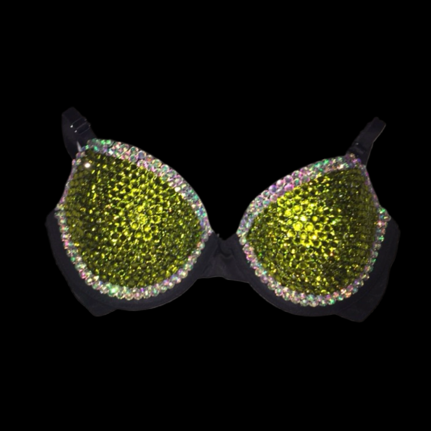 Olive Green & Crystal Rhinestone T-Shirt Bra In Black