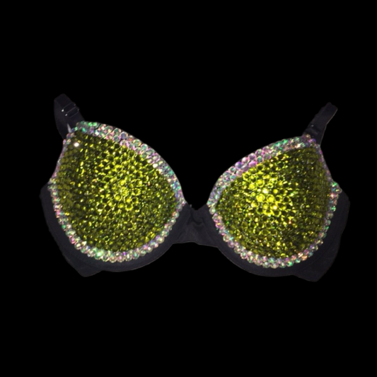 Olive Green & Crystal Rhinestone T-Shirt Bra In Black