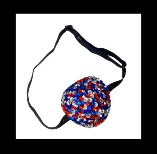 Red White & Blue Crystal Diamond Padded Adjustable Crystal Eye Patch