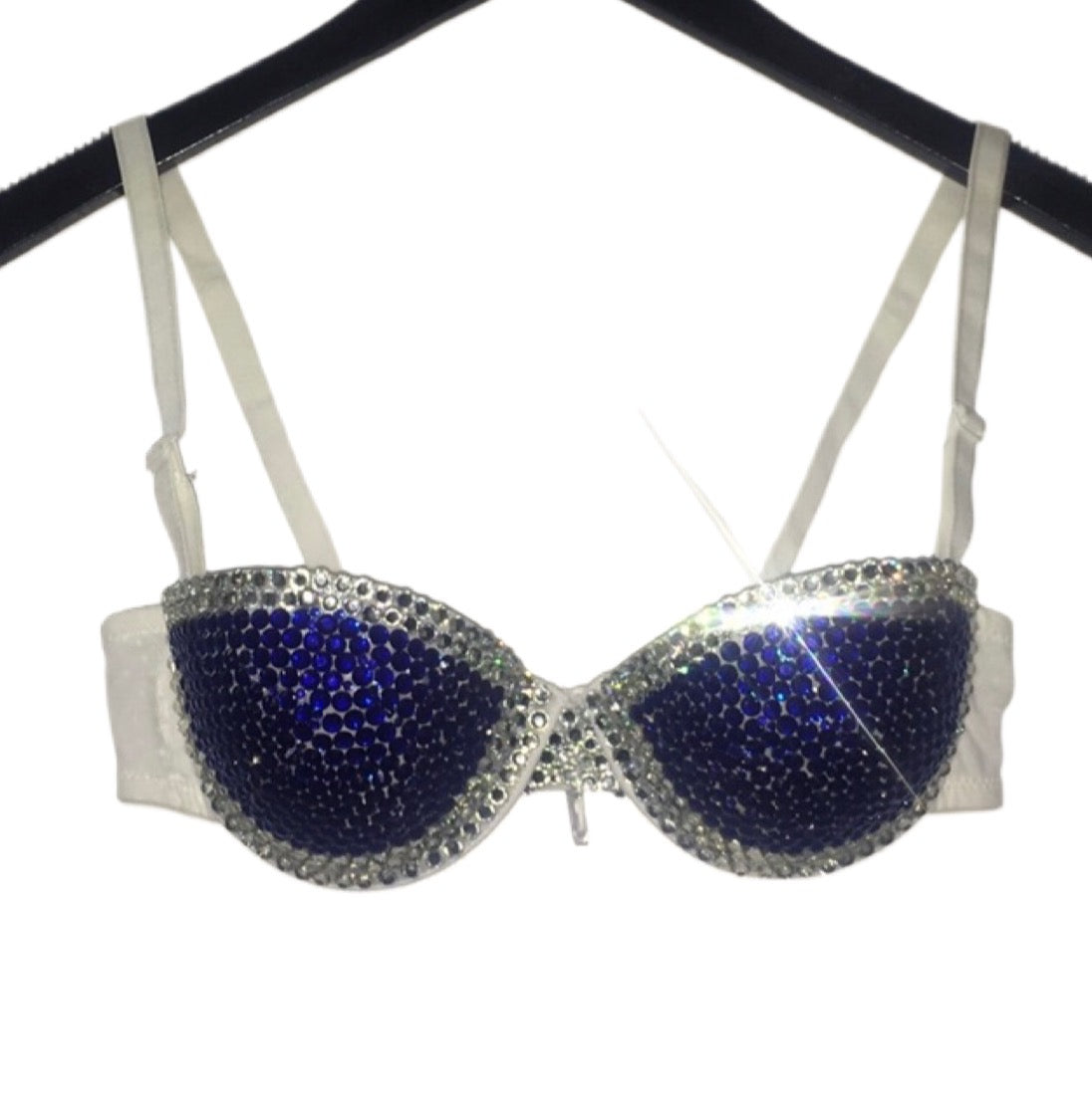 Sapphire Blue & Duo Crystal Rhinestone Strapless Bra In White